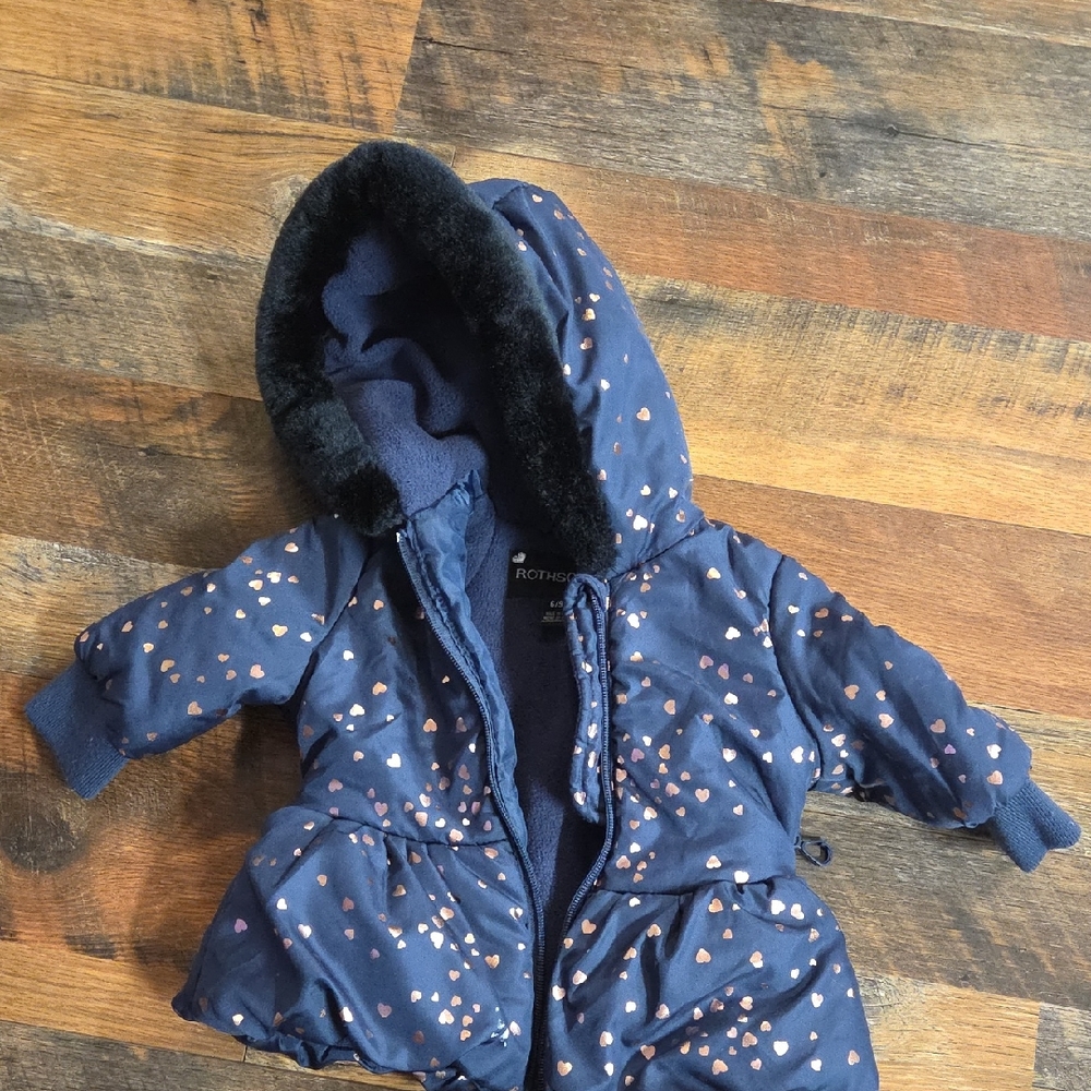 Blue Hooded Baby Jacket with Heart Pattern